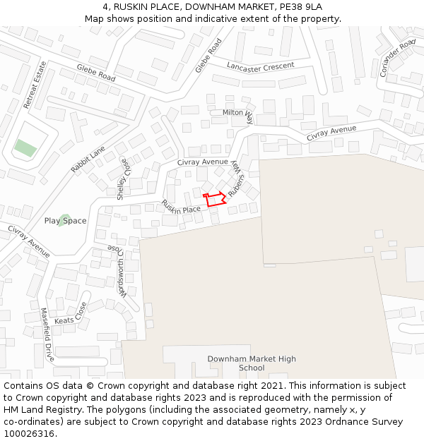 4, RUSKIN PLACE, DOWNHAM MARKET, PE38 9LA: Location map and indicative extent of plot