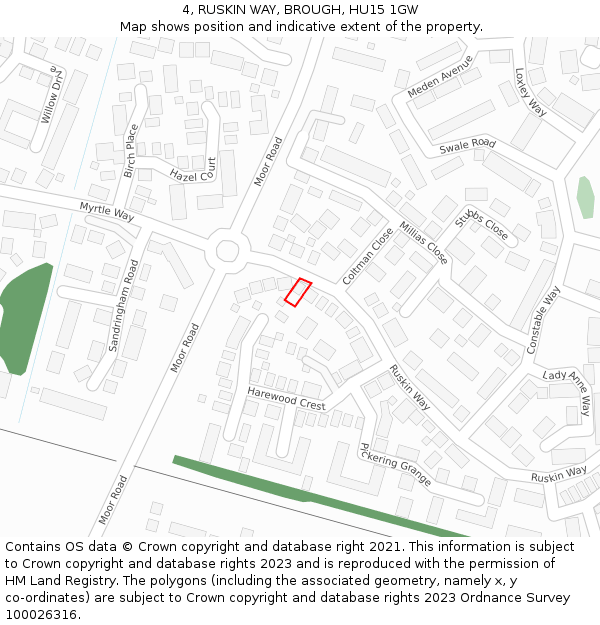 4, RUSKIN WAY, BROUGH, HU15 1GW: Location map and indicative extent of plot