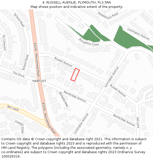 4, RUSSELL AVENUE, PLYMOUTH, PL3 5RA: Location map and indicative extent of plot