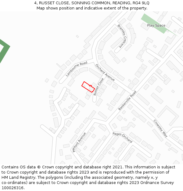 4, RUSSET CLOSE, SONNING COMMON, READING, RG4 9LQ: Location map and indicative extent of plot