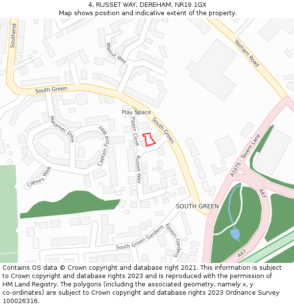 4, RUSSET WAY, DEREHAM, NR19 1GX: Location map and indicative extent of plot