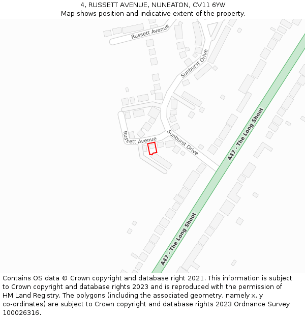 4, RUSSETT AVENUE, NUNEATON, CV11 6YW: Location map and indicative extent of plot