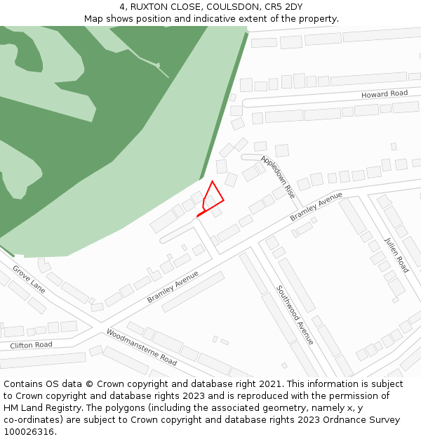 4, RUXTON CLOSE, COULSDON, CR5 2DY: Location map and indicative extent of plot