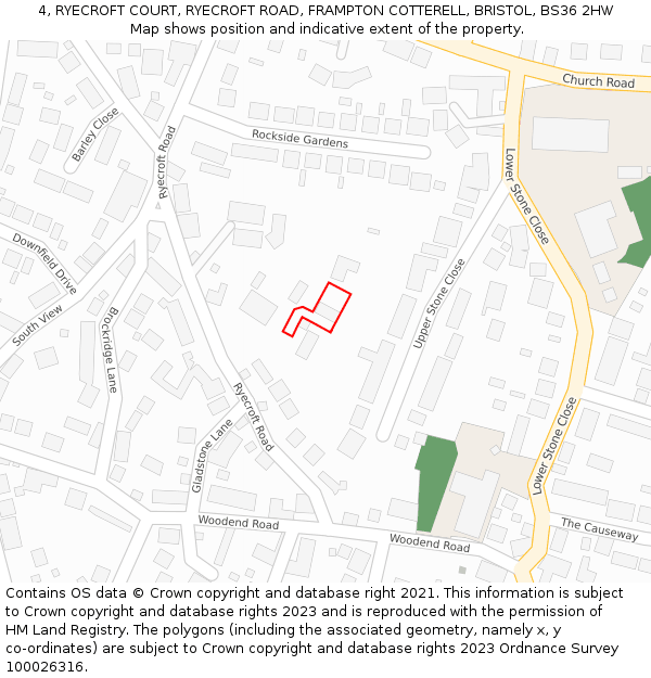 4, RYECROFT COURT, RYECROFT ROAD, FRAMPTON COTTERELL, BRISTOL, BS36 2HW: Location map and indicative extent of plot