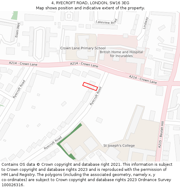 4, RYECROFT ROAD, LONDON, SW16 3EG: Location map and indicative extent of plot