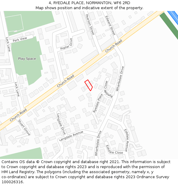 4, RYEDALE PLACE, NORMANTON, WF6 2RD: Location map and indicative extent of plot