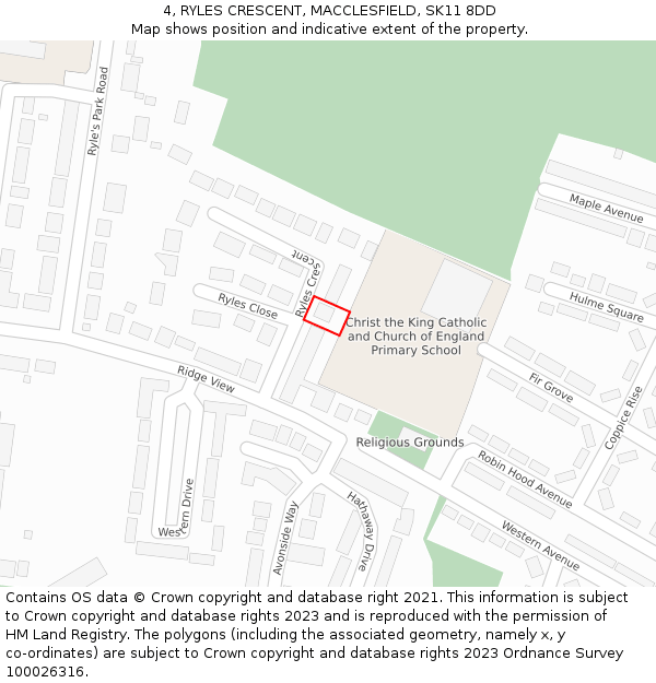 4, RYLES CRESCENT, MACCLESFIELD, SK11 8DD: Location map and indicative extent of plot