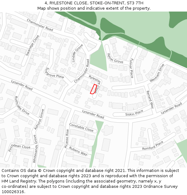 4, RYLESTONE CLOSE, STOKE-ON-TRENT, ST3 7TH: Location map and indicative extent of plot