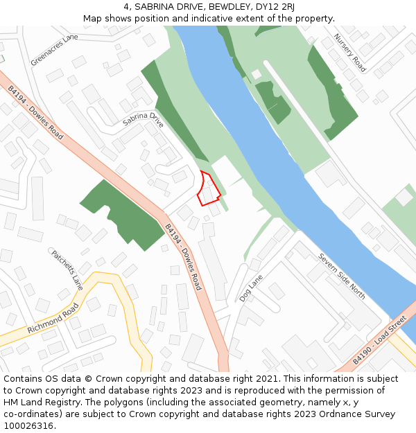 4, SABRINA DRIVE, BEWDLEY, DY12 2RJ: Location map and indicative extent of plot