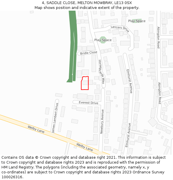 4, SADDLE CLOSE, MELTON MOWBRAY, LE13 0SX: Location map and indicative extent of plot