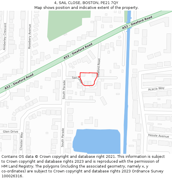 4, SAIL CLOSE, BOSTON, PE21 7QY: Location map and indicative extent of plot