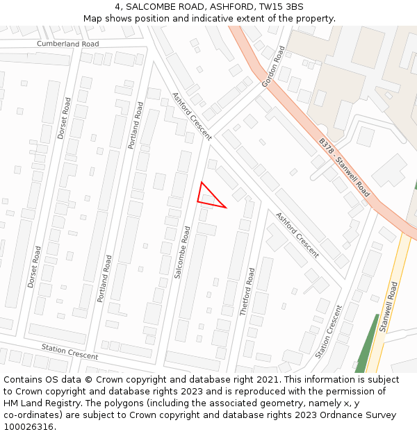 4, SALCOMBE ROAD, ASHFORD, TW15 3BS: Location map and indicative extent of plot