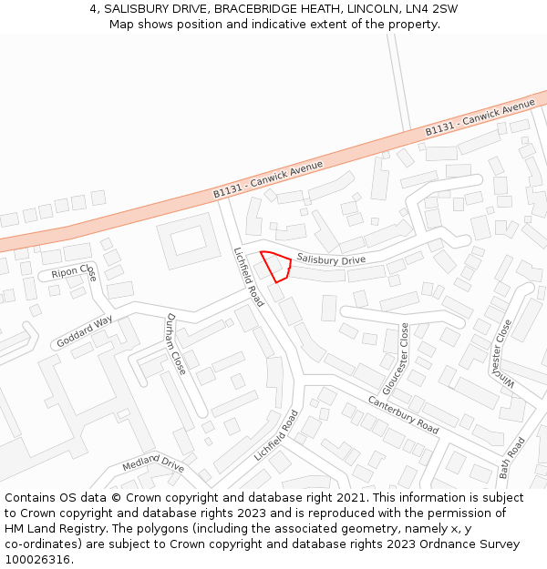 4, SALISBURY DRIVE, BRACEBRIDGE HEATH, LINCOLN, LN4 2SW: Location map and indicative extent of plot