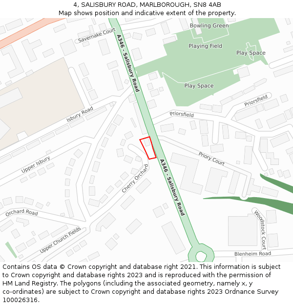 4, SALISBURY ROAD, MARLBOROUGH, SN8 4AB: Location map and indicative extent of plot