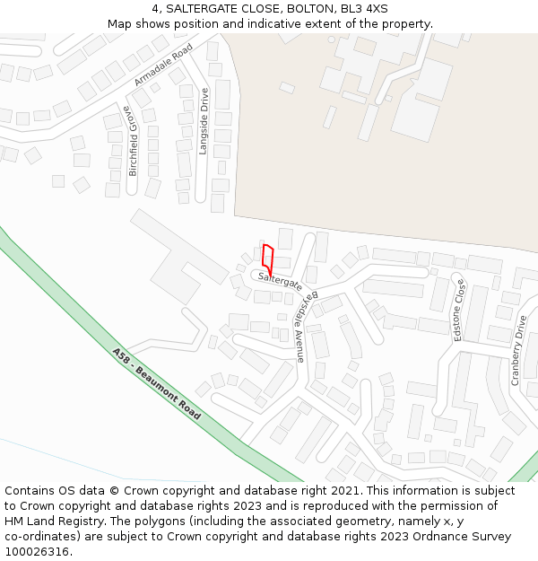 4, SALTERGATE CLOSE, BOLTON, BL3 4XS: Location map and indicative extent of plot