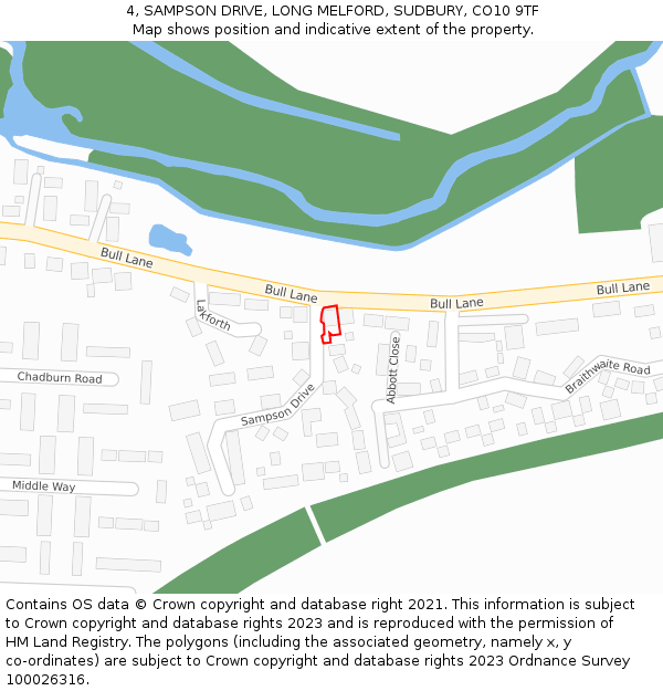 4, SAMPSON DRIVE, LONG MELFORD, SUDBURY, CO10 9TF: Location map and indicative extent of plot