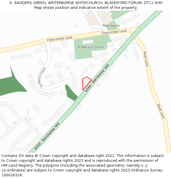 4, SANDERS GREEN, WINTERBORNE WHITECHURCH, BLANDFORD FORUM, DT11 0HN: Location map and indicative extent of plot