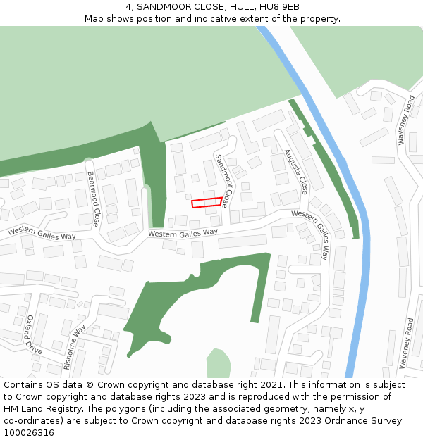 4, SANDMOOR CLOSE, HULL, HU8 9EB: Location map and indicative extent of plot