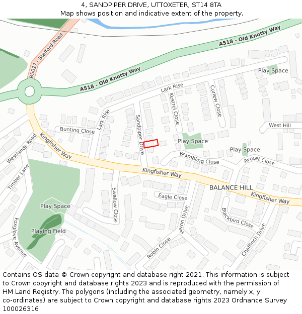 4, SANDPIPER DRIVE, UTTOXETER, ST14 8TA: Location map and indicative extent of plot