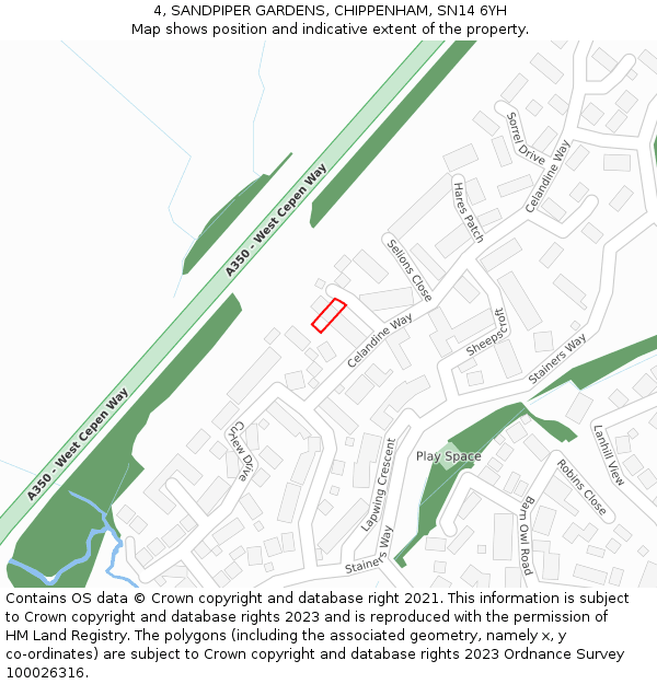 4, SANDPIPER GARDENS, CHIPPENHAM, SN14 6YH: Location map and indicative extent of plot