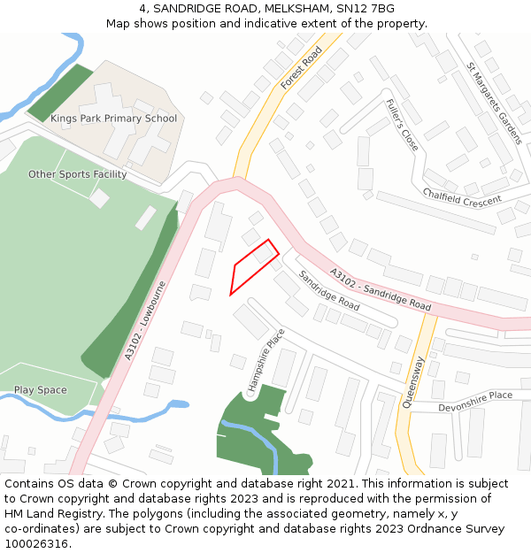 4, SANDRIDGE ROAD, MELKSHAM, SN12 7BG: Location map and indicative extent of plot