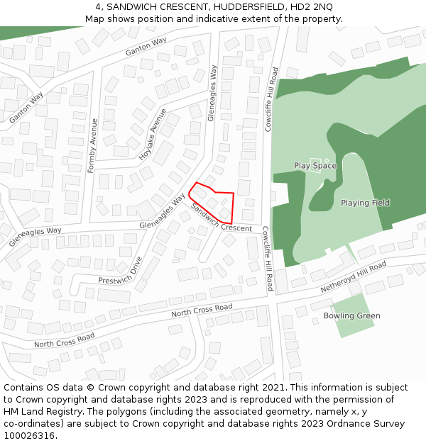 4, SANDWICH CRESCENT, HUDDERSFIELD, HD2 2NQ: Location map and indicative extent of plot