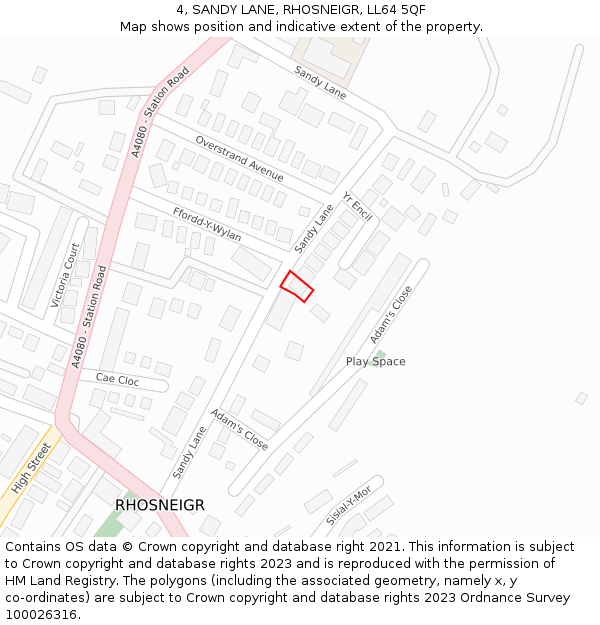 4, SANDY LANE, RHOSNEIGR, LL64 5QF: Location map and indicative extent of plot