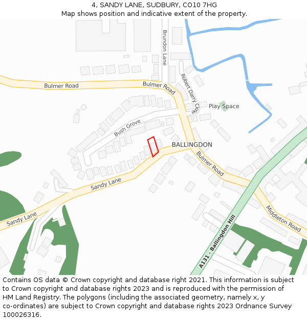 4, SANDY LANE, SUDBURY, CO10 7HG: Location map and indicative extent of plot