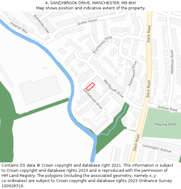 4, SANDYBROOK DRIVE, MANCHESTER, M9 8NY: Location map and indicative extent of plot