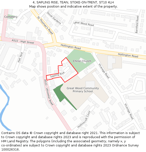 4, SAPLING RISE, TEAN, STOKE-ON-TRENT, ST10 4LH: Location map and indicative extent of plot