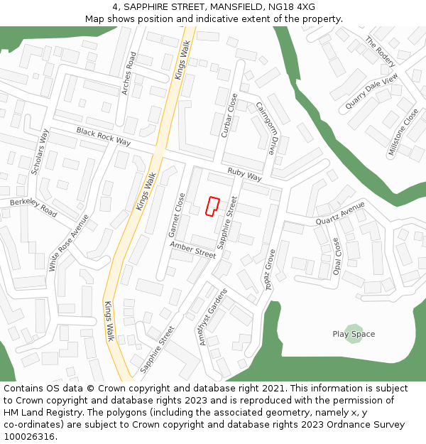 4, SAPPHIRE STREET, MANSFIELD, NG18 4XG: Location map and indicative extent of plot