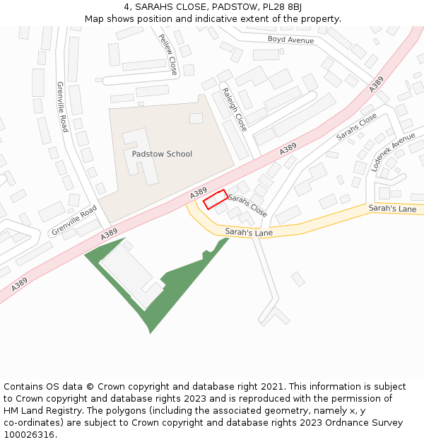 4, SARAHS CLOSE, PADSTOW, PL28 8BJ: Location map and indicative extent of plot