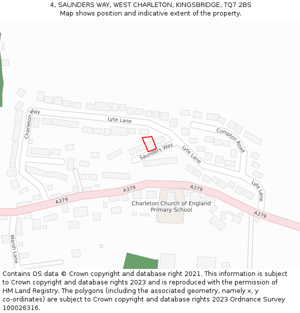 4, SAUNDERS WAY, WEST CHARLETON, KINGSBRIDGE, TQ7 2BS: Location map and indicative extent of plot