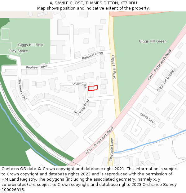 4, SAVILE CLOSE, THAMES DITTON, KT7 0BU: Location map and indicative extent of plot