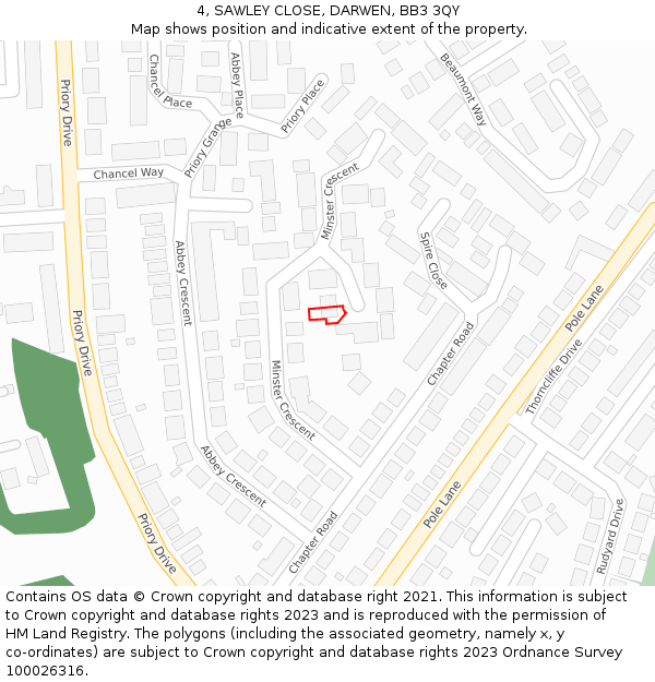 4, SAWLEY CLOSE, DARWEN, BB3 3QY: Location map and indicative extent of plot