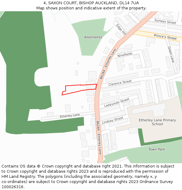 4, SAXON COURT, BISHOP AUCKLAND, DL14 7UA: Location map and indicative extent of plot