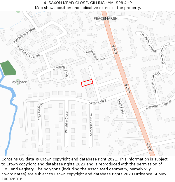 4, SAXON MEAD CLOSE, GILLINGHAM, SP8 4HP: Location map and indicative extent of plot