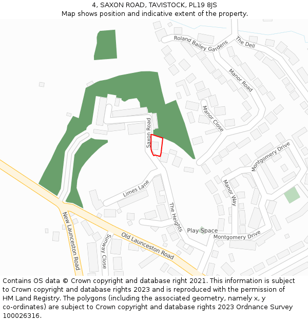 4, SAXON ROAD, TAVISTOCK, PL19 8JS: Location map and indicative extent of plot