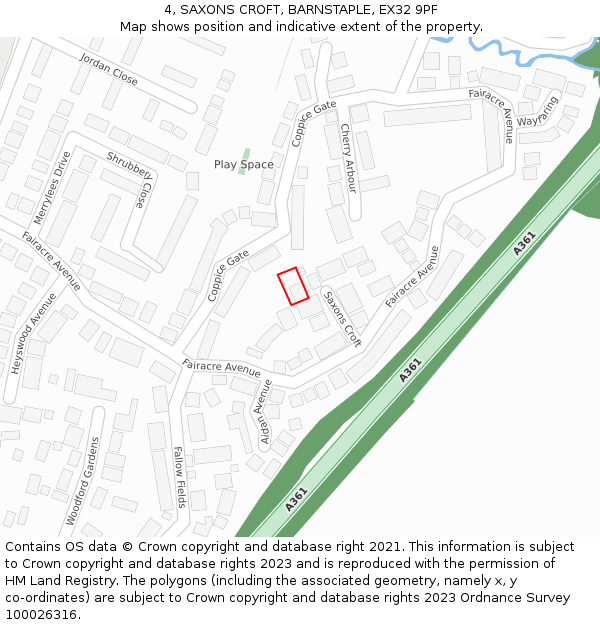 4, SAXONS CROFT, BARNSTAPLE, EX32 9PF: Location map and indicative extent of plot