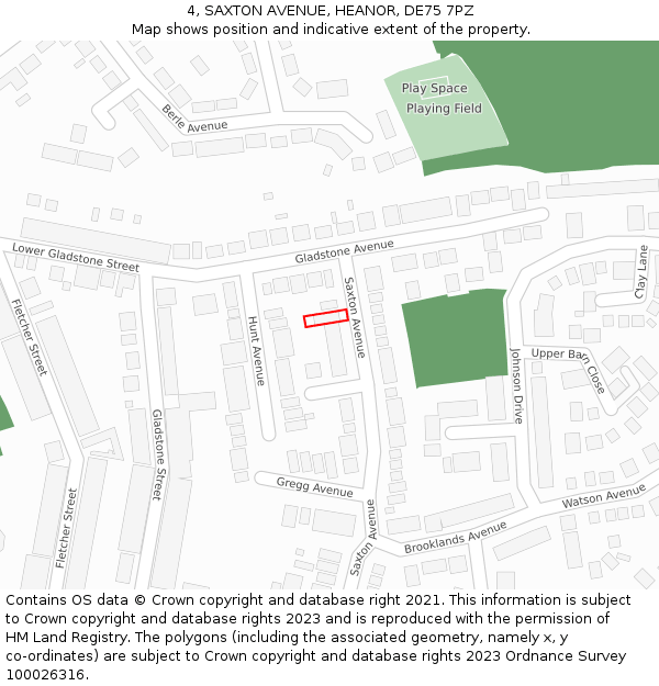 4, SAXTON AVENUE, HEANOR, DE75 7PZ: Location map and indicative extent of plot