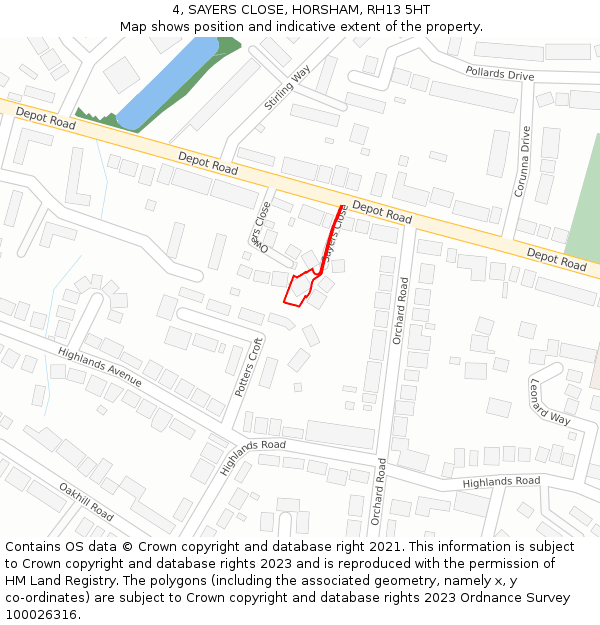 4, SAYERS CLOSE, HORSHAM, RH13 5HT: Location map and indicative extent of plot