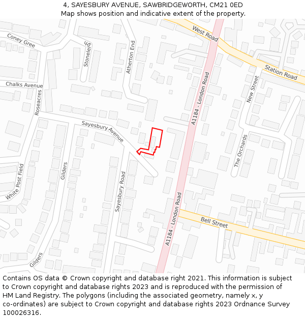 4, SAYESBURY AVENUE, SAWBRIDGEWORTH, CM21 0ED: Location map and indicative extent of plot