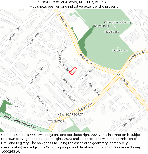 4, SCARBORO MEADOWS, MIRFIELD, WF14 9RU: Location map and indicative extent of plot