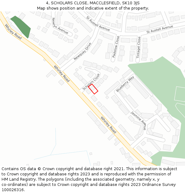 4, SCHOLARS CLOSE, MACCLESFIELD, SK10 3JS: Location map and indicative extent of plot