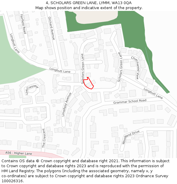 4, SCHOLARS GREEN LANE, LYMM, WA13 0QA: Location map and indicative extent of plot