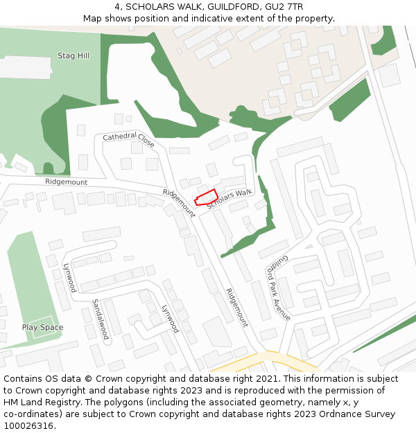 4, SCHOLARS WALK, GUILDFORD, GU2 7TR: Location map and indicative extent of plot