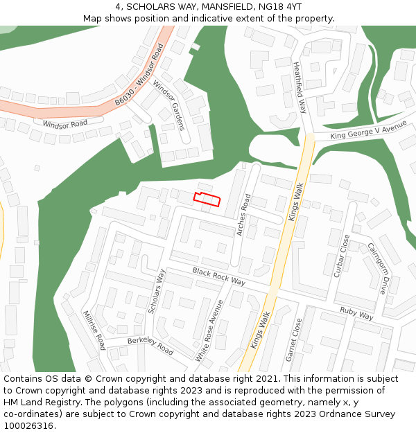 4, SCHOLARS WAY, MANSFIELD, NG18 4YT: Location map and indicative extent of plot