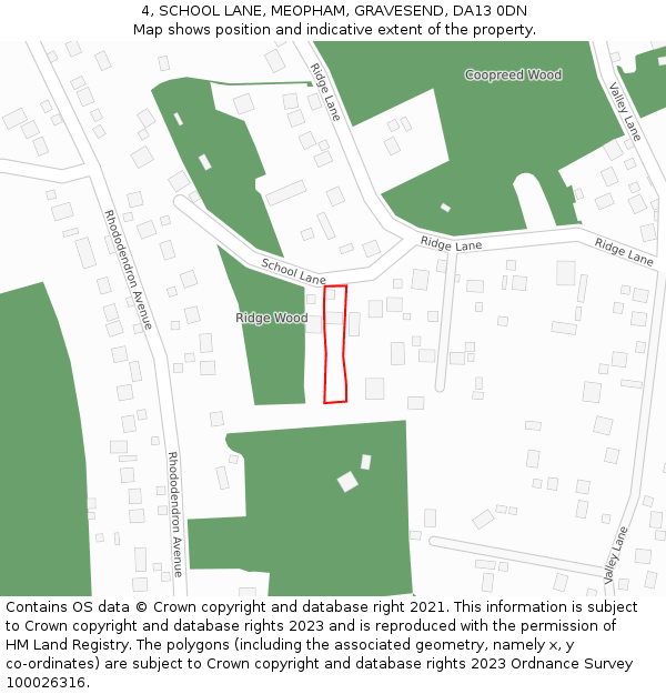4, SCHOOL LANE, MEOPHAM, GRAVESEND, DA13 0DN: Location map and indicative extent of plot
