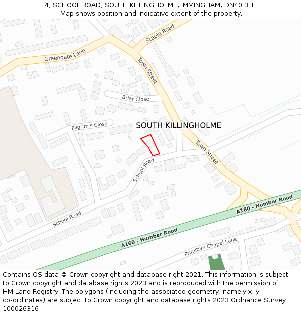 4, SCHOOL ROAD, SOUTH KILLINGHOLME, IMMINGHAM, DN40 3HT: Location map and indicative extent of plot