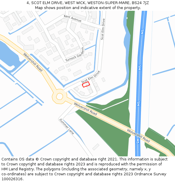 4, SCOT ELM DRIVE, WEST WICK, WESTON-SUPER-MARE, BS24 7JZ: Location map and indicative extent of plot